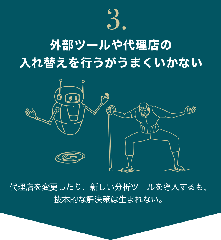外部ツールや代理店の入れ替えを行うがうまくいかない